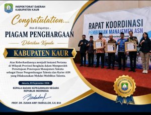Satu-satunya dari Bengkulu, Pemkab Kaur Raih Penghargaan Manajemen Talenta ASN dari BKN RI